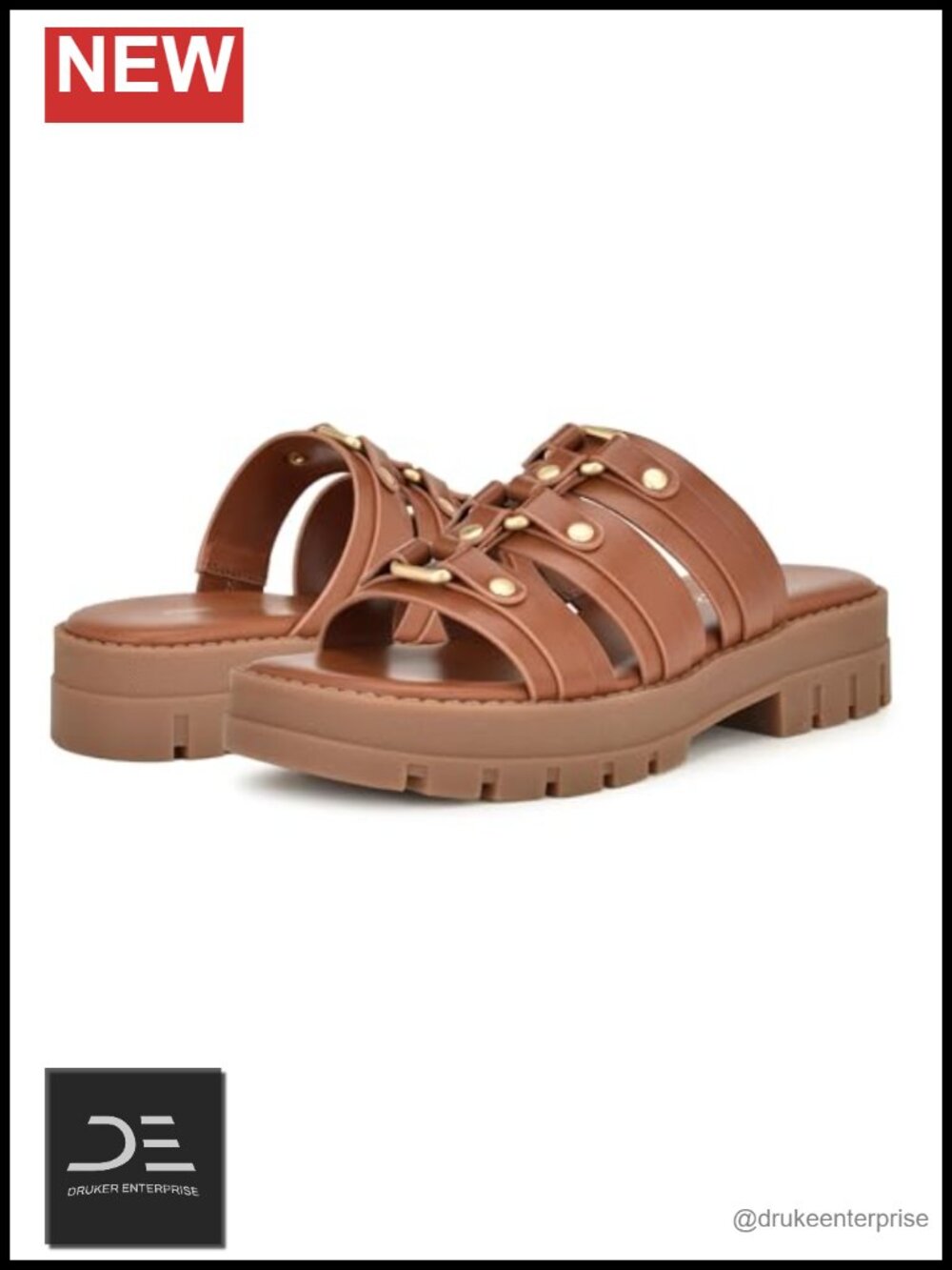 Women's Strappy Sandal Square Toe Lug Sole Slip On Flat